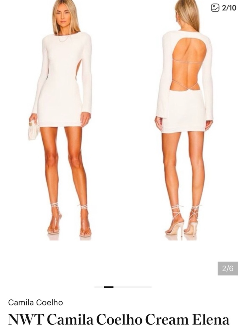 Camila Coelho Cream Backless Long-Sleeve Mini Dress - Picture 3 of 5